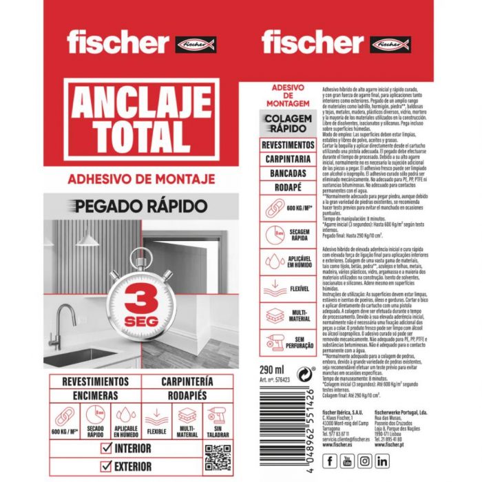 Adhesivo de montaje FISCHER Anclaje Total 290ml. - Imagen 2