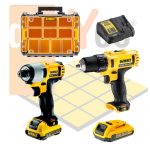 Kit DeWALT DCK211D2T: Taladro Atornillador + Atornillador de Impacto + 2 baterías + cargador + Organizador TSTAK