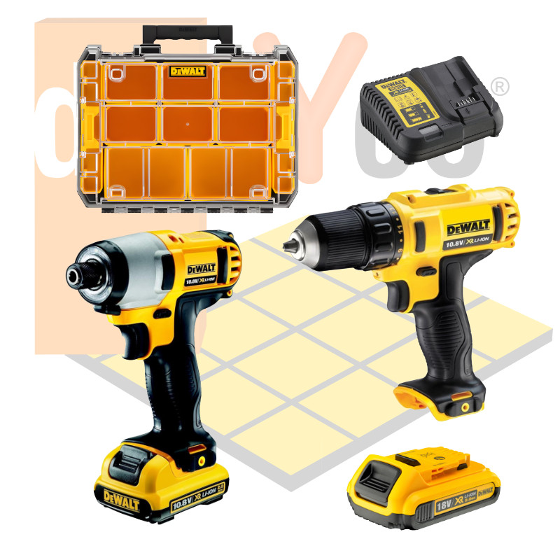 Kit DeWALT DCK211D2T: Taladro Atornillador + Atornillador de Impacto + 2 baterías + cargador + Organizador TSTAK